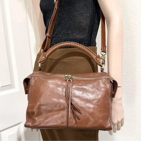 HOBO International Copula Woodlands Brown Leather Whipstitched Satchel Crossbody