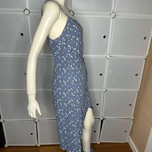 Majorelle  Anna Dress in Blue Ditsy Mini Faux Wrap Size L Boho Floral Linen Blend