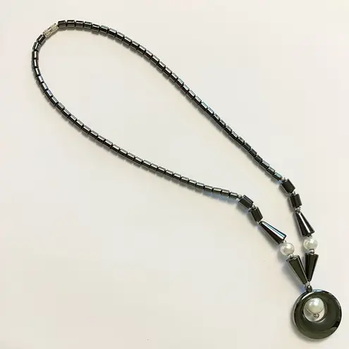 Hematite & Moonstone Milky Cat Eye Necklace 19” Black