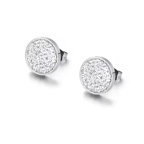 Boutique Sparkling Iced Crystal Round Stud Earrings Silver Plated Stainless
