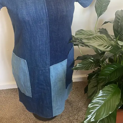 Hope & Harlow Denim Dress Womens 4 Blue Color Block Stretch Short Pocket Size 6