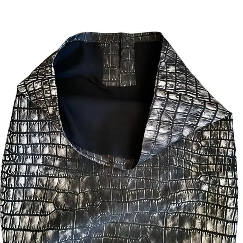 Giambattista Valli Black Surplice Crocodile Print Sleeveless Shift Dress