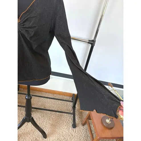 Fashion Bug Y2K Coastal Cowgirl Blouse Bell Sleeve Rodeo Honky Tonk Chambray Ranch Small