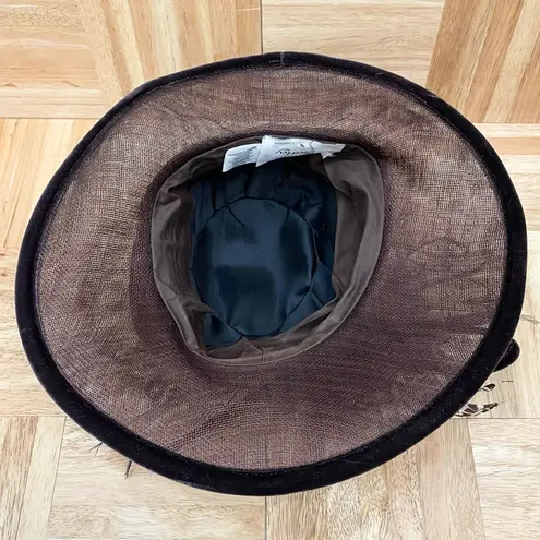 PETER BETTLEY London Chocolate Brown Straw Velvet Feather Fascinator Hat