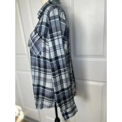 KÜHL Kuhl Women's Spectra Plaid Shirt Sail Blue Button Up Long Sleeve Top Size L Size L