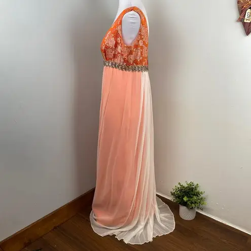 Vintage 60s Orange Empire Waist Sleeveless Chiffon Maxi Gown Size M