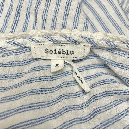 Soiéblu Soieblu Blue White Stripe Lace Up Tassel Eyelet Sleeve Top Blouse Small