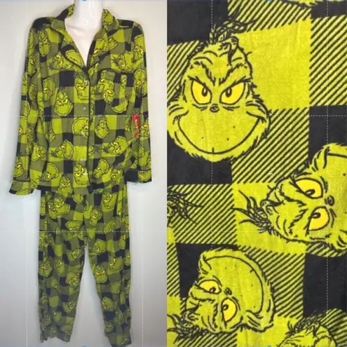 Dr. Seuss The Grinch Plaid Christmas 2 piece Pajama Set Women's Medium NWT