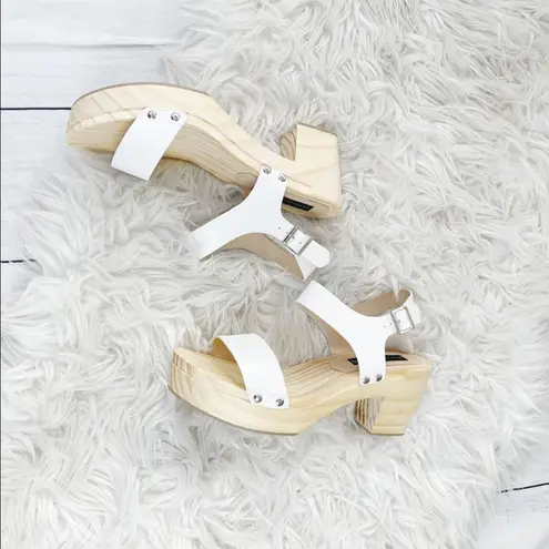 Steven by Steve Madden White Fabee Clog Buckle Ankle Strap Sandals Size 11