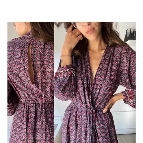 Anthropologie NAT by Natalie Martin Nico Wrap Duster Dress Floral Maxi Medium Purple