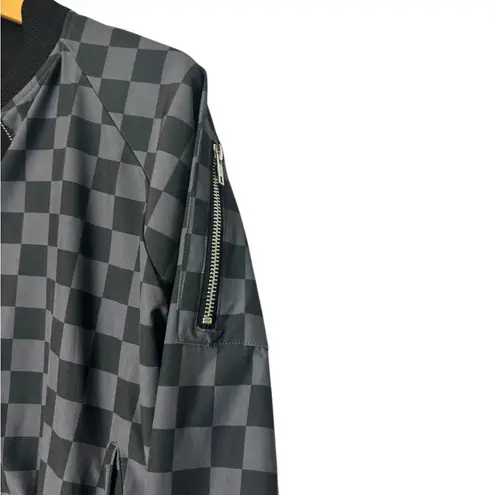 ALBION FIT Women’s Black Checkered Bomber Jacket- Size Large