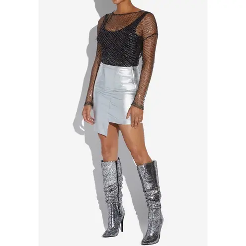 Shoedazzle  Beckey Slouchy Stiletto Boot Faux Leather Silver Foil Size 5.5 New