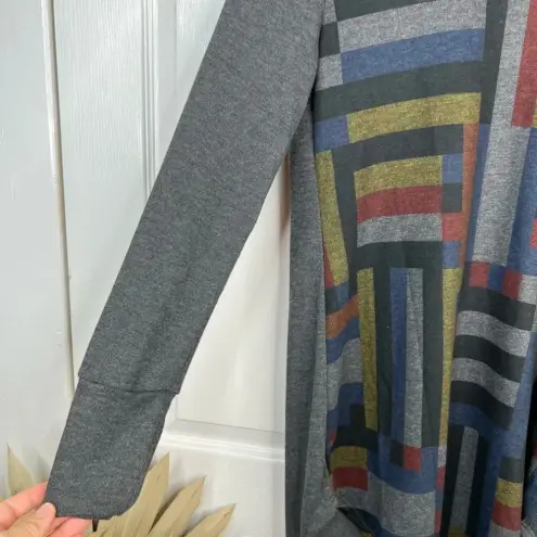 Go Couture Geometric Print Turtleneck High-Low Sweater Tunic Gray Size M