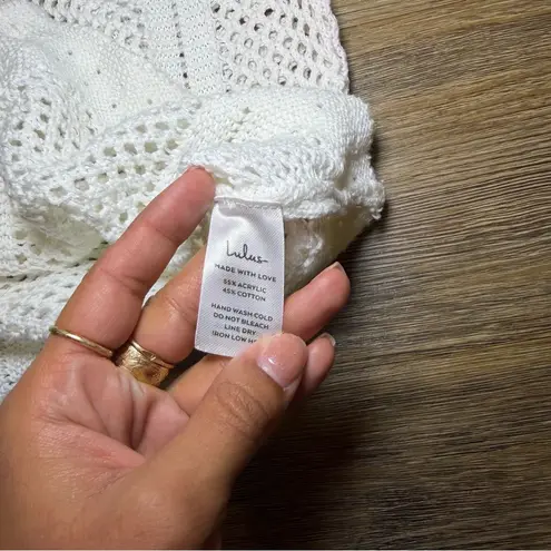 Lulus  White Open-Knit Cropped Cardigan Sweater Small Button Down Lightweight