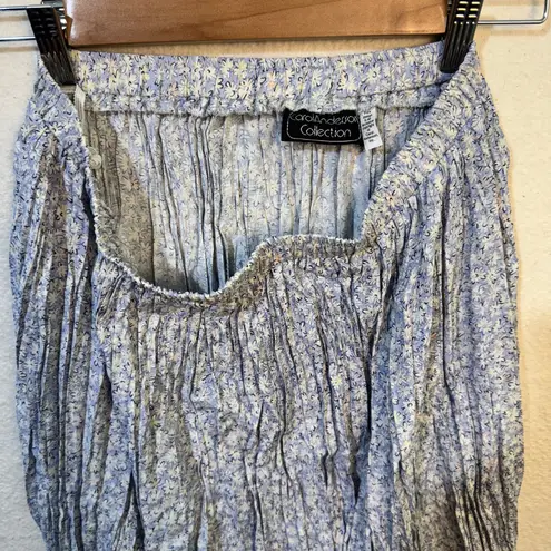 Carol Anderson Rayon Crinkle Pleated Ditsy Floral Maxi Skirt Size Medium Large Blue