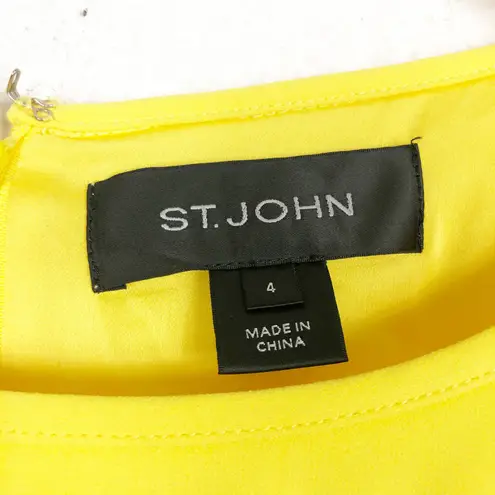 St. John Bateau Neck Mini Dress Size 4 Yellow Casual Draped Stretch Preppy
