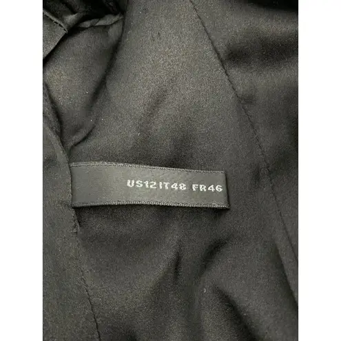 Donna Karan Black Wool Leather Trim Double Breasted Peacoat Jacket Womens