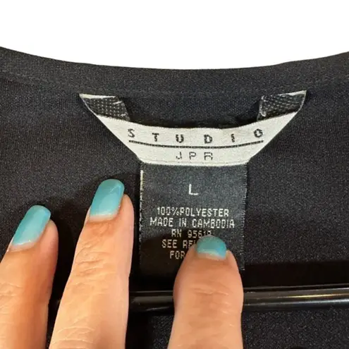 Studio JPR Black Ruffled Layered Front Long Sleeve V