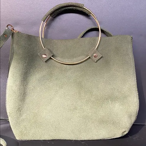 TRIBE ALIVE LEATHER LUXE BRASS HANDLE HANDBAG SAGE GREEN LAUD THE LABEL