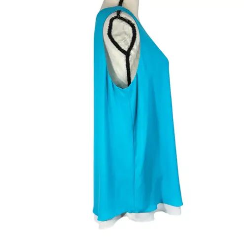 Cremieux Large Tunic Top Sleeveless Lined Rear Zipper Keyhole Neck Lightweight Blue