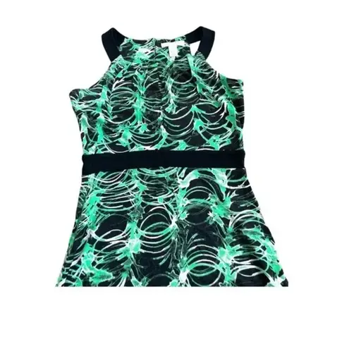 Kenar maxi sleeveless dress green/black abstract print rayon size XS preloved