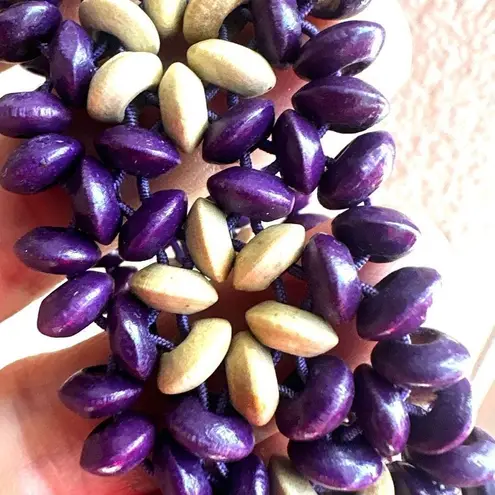 Purple and tan woven beaded bracelet