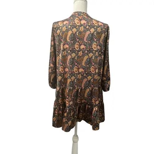 MELLODAY V Neck Tunic Top Mini Dress Floral Tiered Long Sleeve Pullover L
