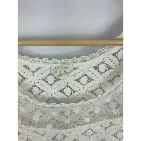 en creme 3/4 sleeve lace top White Size M