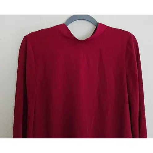 Love Riche Embroidered Hem Blouse Womens Size S Tie Back Red Long Sleeves