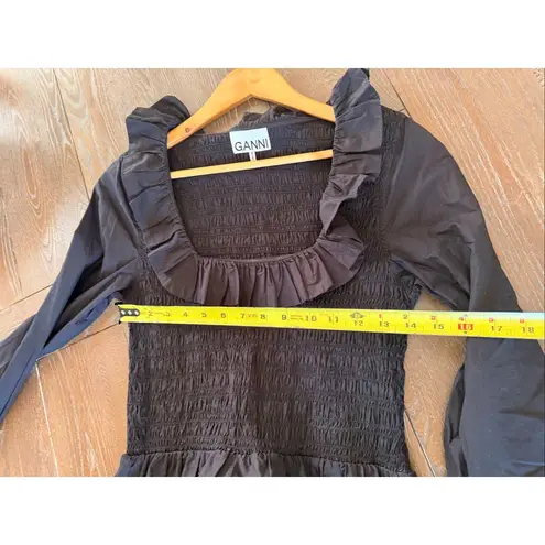 Ganni Ruffled Poplin Smock Blouse in Black Size 36 / 4