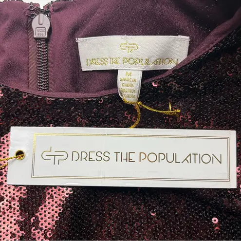 Dress the Population Maroon Port Liza Cape Sleeve Sequin Mini Dress Medium NEW