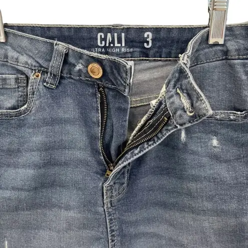 Cali Juniors 3 Jean Shorts Ultra High Rise Distressed Denim Frayed Hem Blue