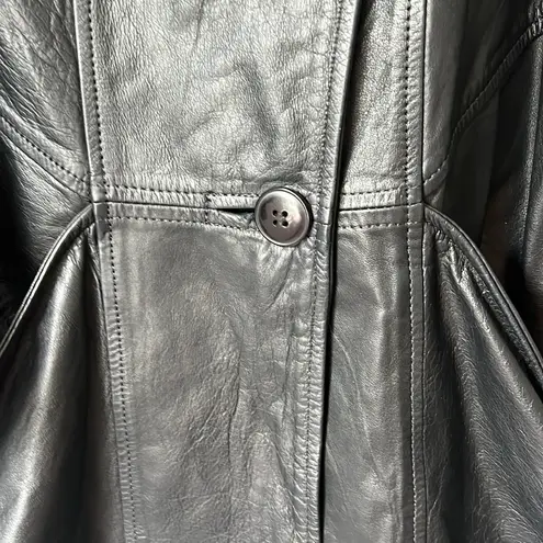 Vintage LNR Black Soft Leather Raglan Sleeve Womens Trench Coat Size M Size M