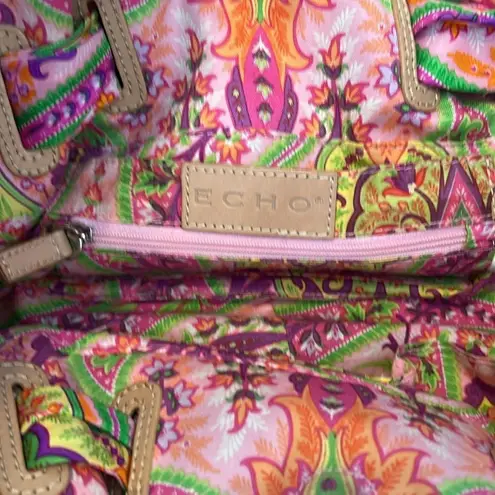 Echo like new cotton/silk/leather bag in beautiful purples/pinks/greens paisley Pink