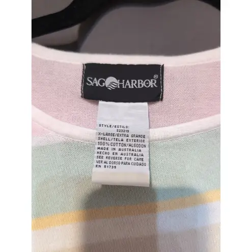 Sag Harbor Women's XL Top, Round Neck, Pastel Striped Top, Short Sleeve, Casual