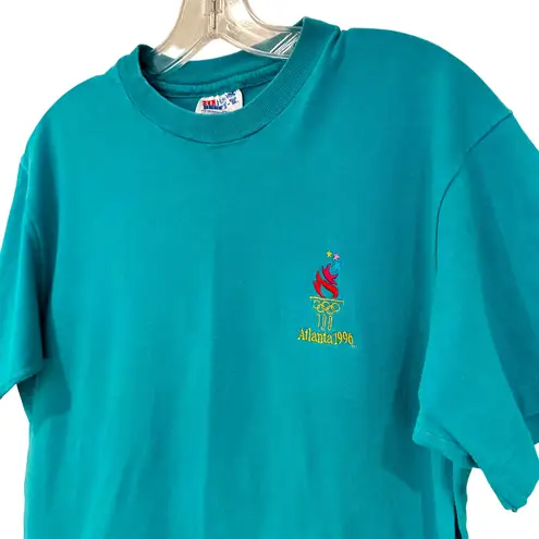 Olympics 1996 Atlanta Vintage Tshirt Women's Medium Teal Retro Embroidered Logo