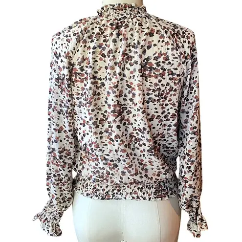 Ophelia Roe Cheetah Boho Funnel Neck Animal Print Bohemian Blouse Top ~ SMALL