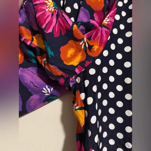 EUC Chaus Vintage Black & Purple Floral Polka Dot Rayon Shorts size 14 White