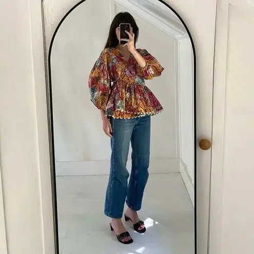 Kika Vargas Anemone Floral Scallop Edge Wrap Top in Multicolor Size S Yellow