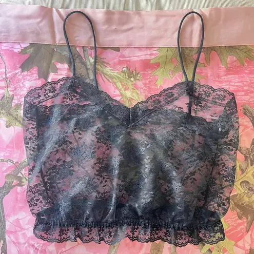 coquette y2k black lace mesh cami crop top