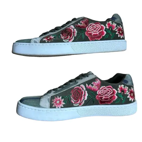 Johnny Was Junia Olive Suede Leather Camo Embroidered Sneakers Size 7