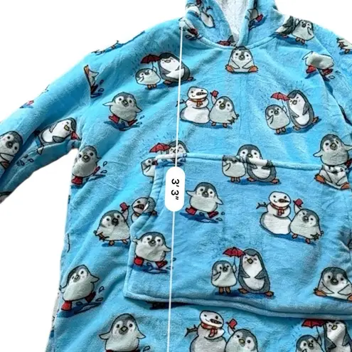 Oodie Original Cozy Blue Penguin Hoodie Blanket size /age 14 and up