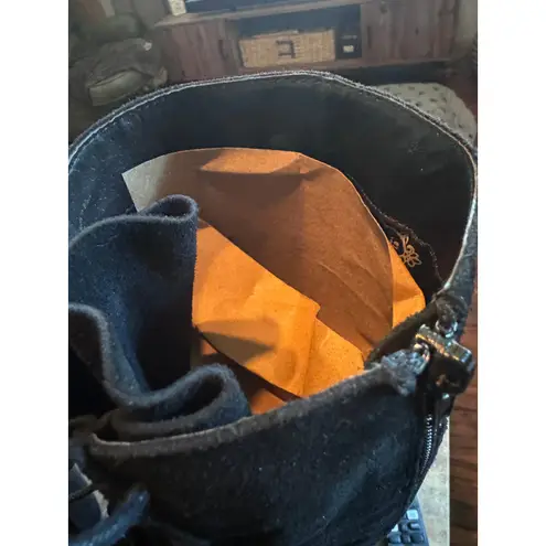 JoyFolie Cheyne Black Suede Knee High Boots Tassel Detail Lace Up 10 Boho