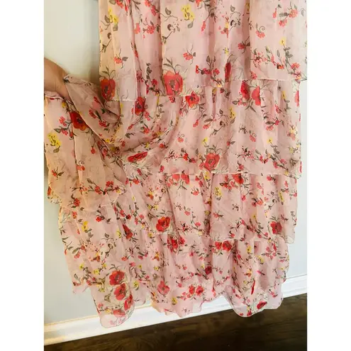 Mac Duggal Pink Floral Ruffled Sweetheart Sleeveless A-Line Gown Size 6