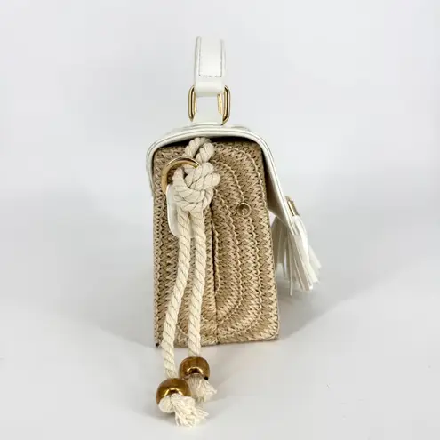 Annie Griffin Annie Handbags Top Handle Basket Purse with White Leather and Rope Strap