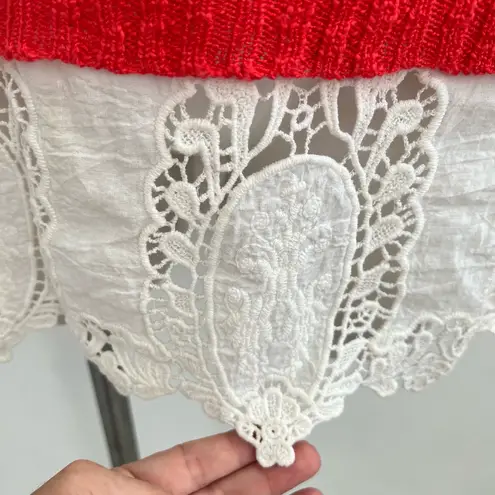 Democracy NWOT Orange Red Raglan Sleeve Ruffle Hem Knit Top Medium