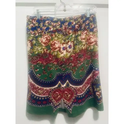 Maeve  Anthropologie Midi Pencil Skirt Boho Knit Floral Size 8 Back Zip Side Slit