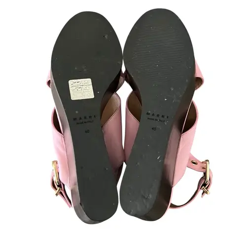 Marni Women’s Pink Leather Open Toe Platform Wedge Sandals Heels Size 40