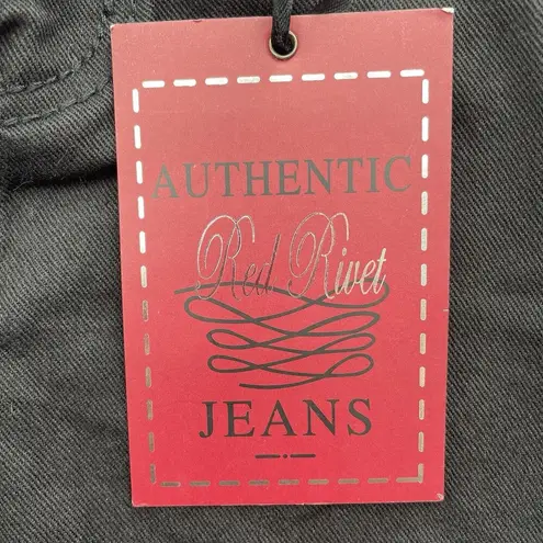 Red Rivet Junior 11 Flare Jeans Black Flap Embroidered Pockets Mid Rise Stretch - Image 13