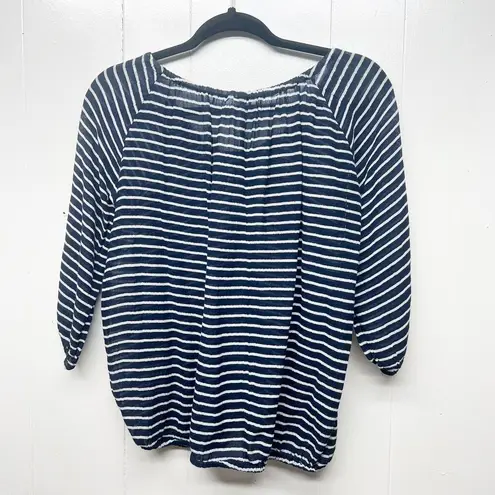 J. Crew 3/4 Sleeve Striped Navy Blue & White Scoop Neck Women's Top Size XXS